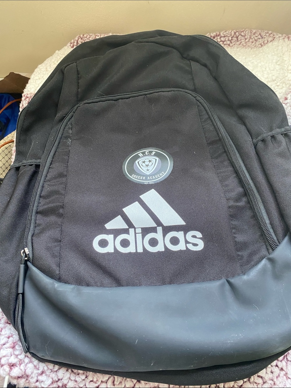 adidas Black Men's Logo Backpack with Front Pouch